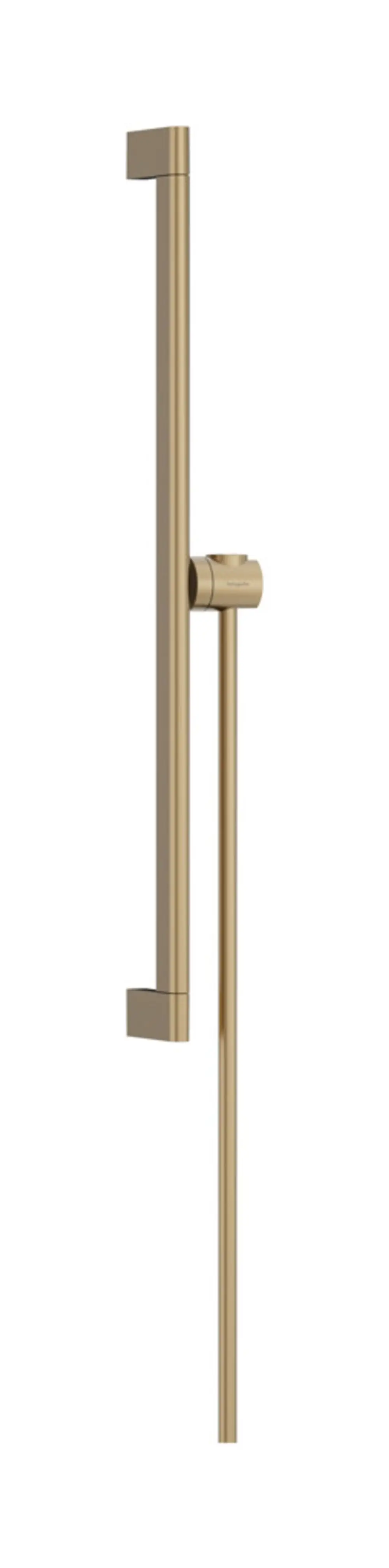 Hansgrohe Brausestange in Bronzeoptik mit einem vertikalen Design und Handbrausehalter, montiert an einer Wand.